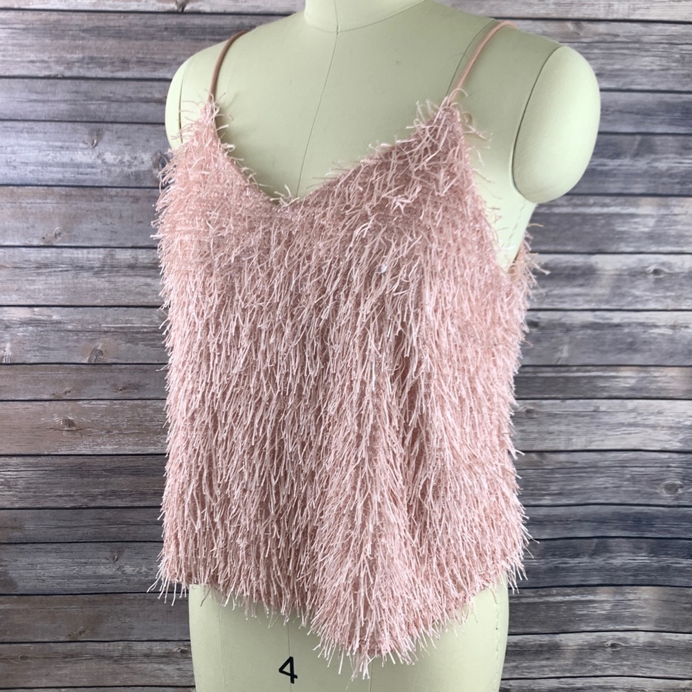 Shein Pink Fringe Fluffy Cami Top